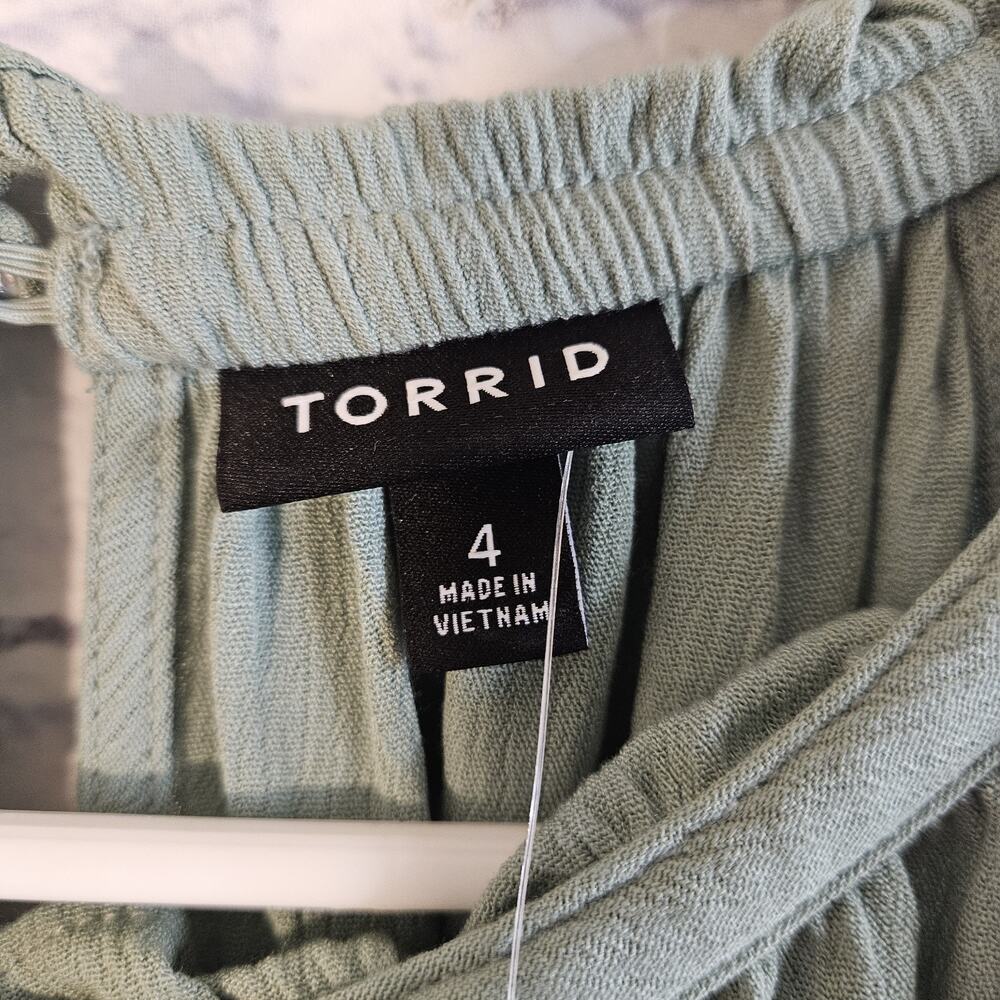 Torrid Mini Crinkle Gauze Ruffle Neck Tiered Dress Size 4X (26) NWT Green - Picture 6 of 7